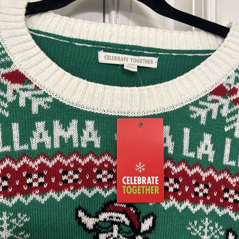 Celebrate Together Ugly Christmas Sweater Fa La La Llama Green Knit XXL - Picture 5 of 9